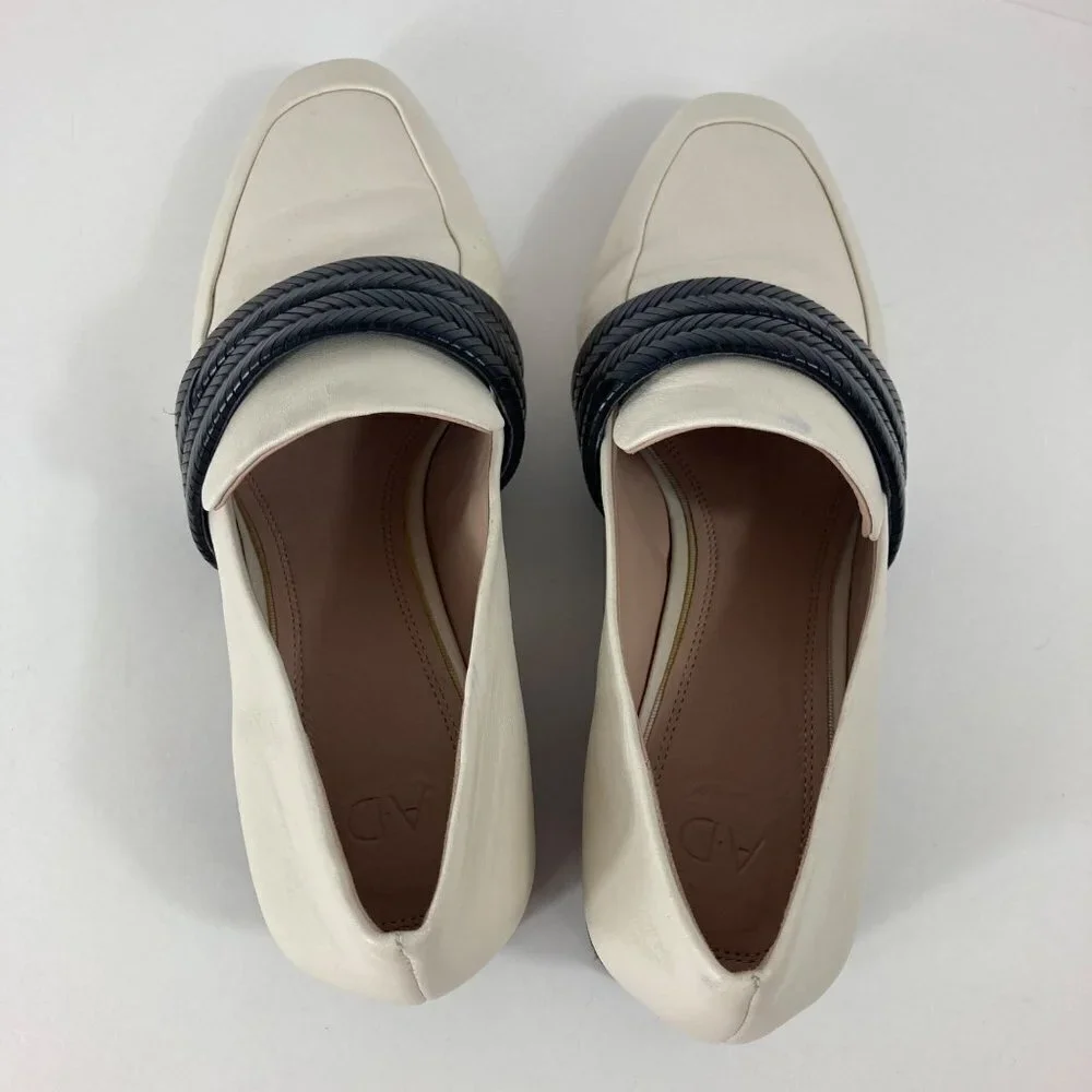 Womens AD & Daughters Cream Corya Braided Keeper Leather Loafers 8.5‎
